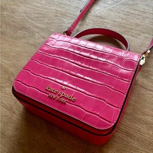 kate spade Festive Pink Croc-Embossed Square Staci Crossbody Purse